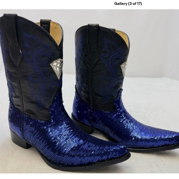 White Diamond Youth Girl Sequins Pointed Cowgirl Boots sz 20 or 4.5-5 US - Picture 3 of 16
